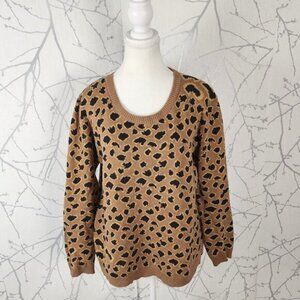 One Teaspoon Leopard Print 100% Cotton Knit Crewneck Sweater